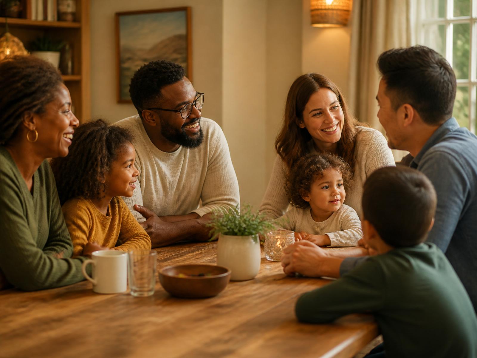 A warm family conversation at the dining table